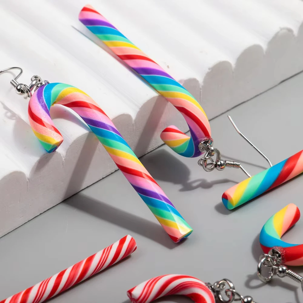 1 Pair Delicious Cane Shaped Candy Cane Earrings Ladies Girls Party Ornaments Accessories Jewelry Gifts For Friends