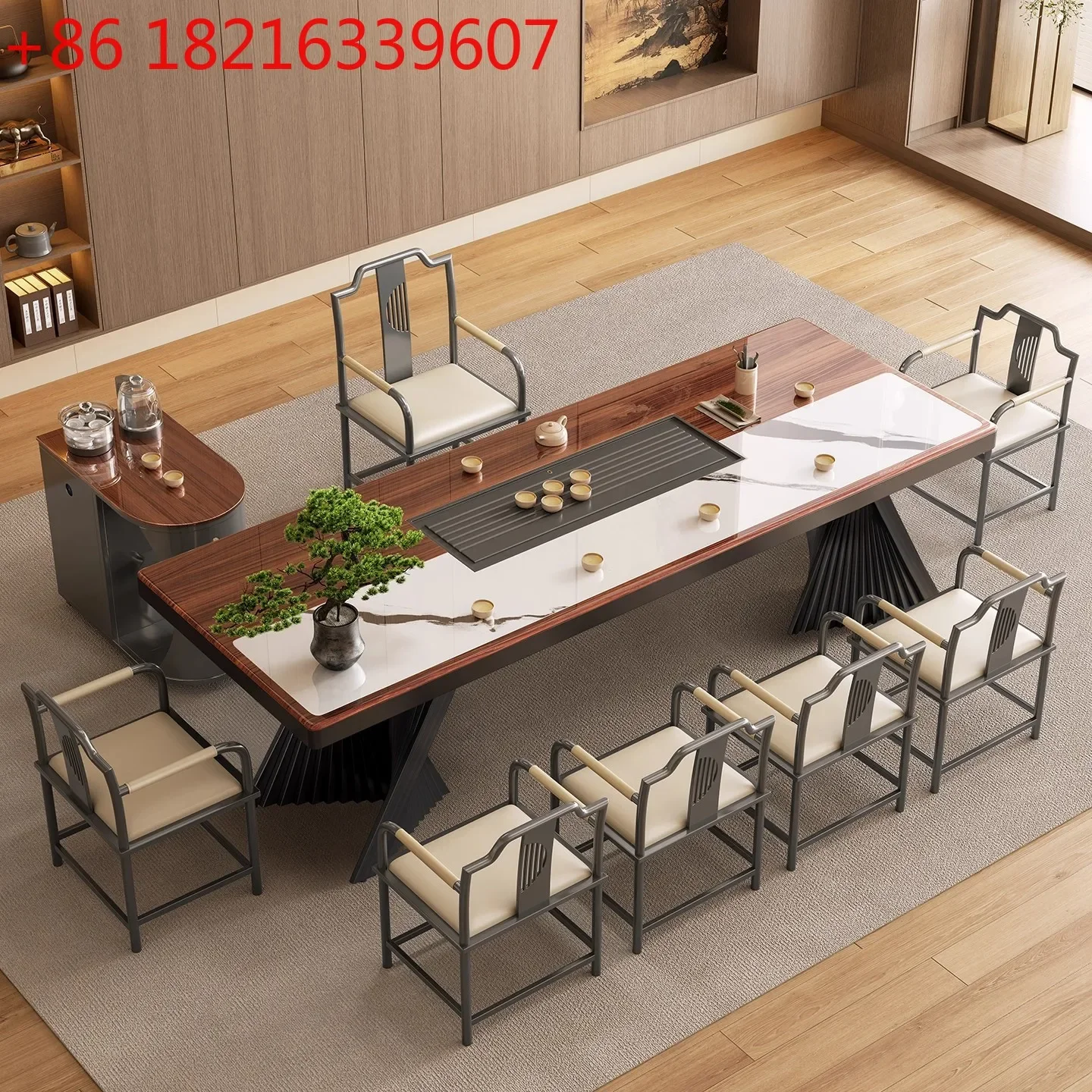 Luxury stone rock slab tea table and chair combination modern high-grade microcrystalline stone new Chinese style boiling