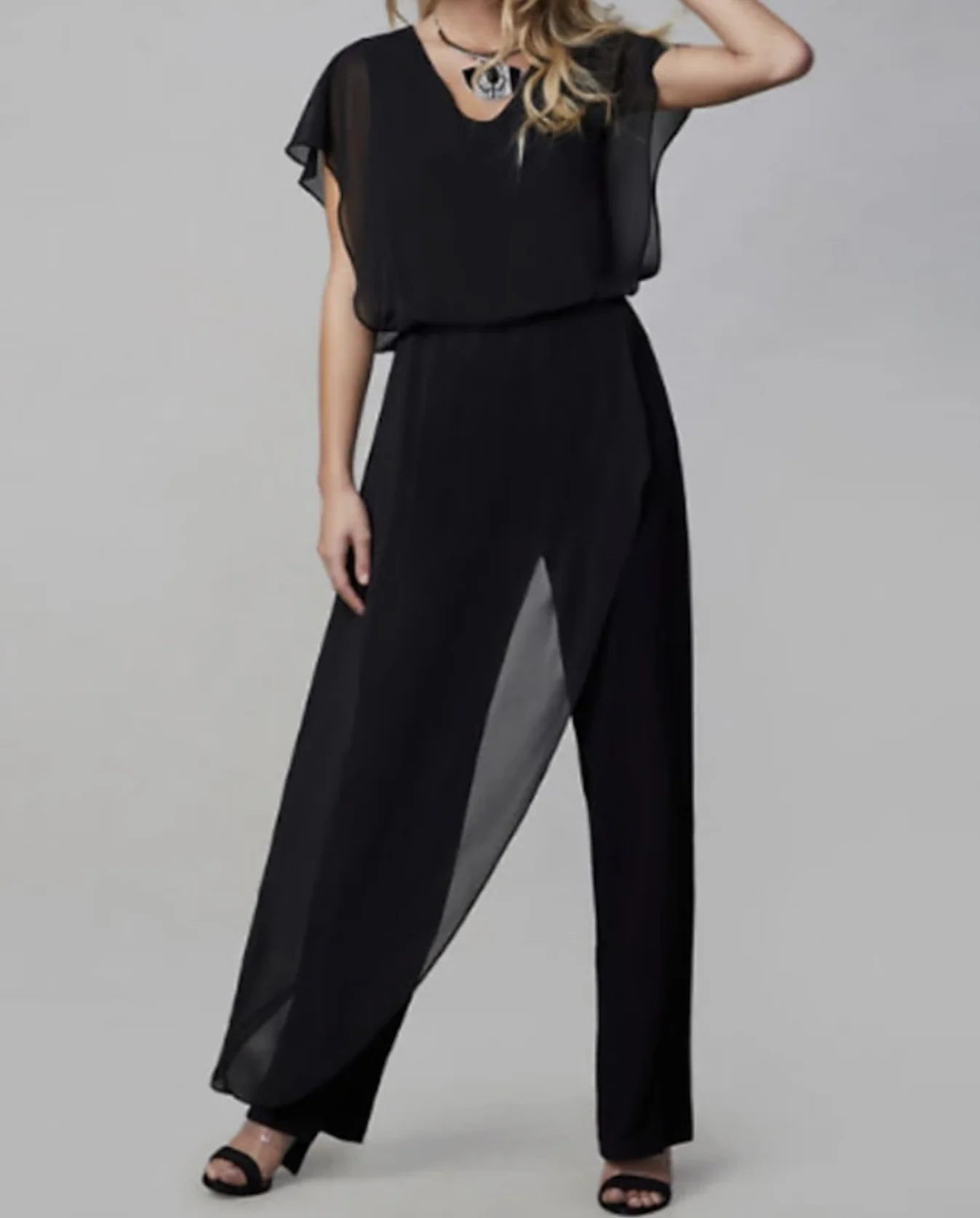 

Jumpsuit / Pantsuit Mother of the Bride Dress Wedding Guest Jumpsuits V Neck Ankle Length Chiffon Short Sleeve with Ruching 2024