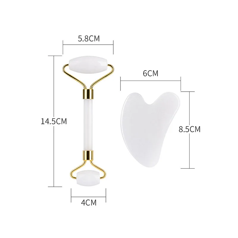 천연 화이트 옥 롤러 구아샤 세트, 얼굴 마사지 구아슈 스크레이퍼, 얼굴 바디 뷰티, 안티 에이징 스파 옥 마사지기