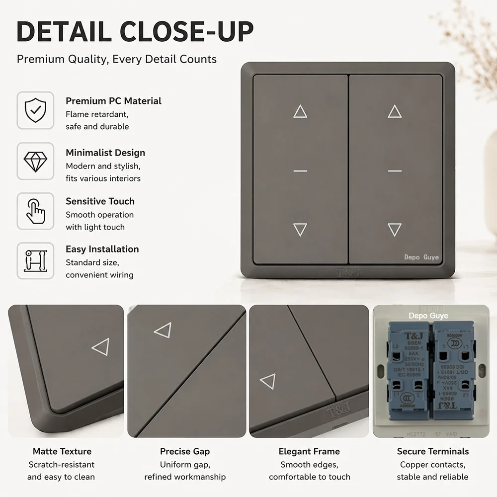 Curtain Push Button Switch EU Plastic Frame Motorized Roller Blinds Shutter Wall Switch Automatic Rebound Reset switch