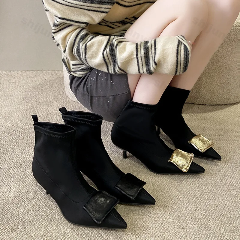 

Elegant Pointed Head Designed Slim Heel Short Boots for Women's 2025 Autumn New Fashion Versatile Comfortable Casual Ankle Boots