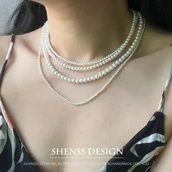 Elegant 2-5mm Imitation Pearl Necklace 925 Silver Buckle 5cm Extension Chain