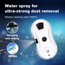 Liectroux YW610 Robot per la pulizia delle finestre, spruzzo d'acqua ultrasonico, aspirapolvere robot ultrasottile per finestre, tergicristallo domestico, pulizia a secco e a umido, percorso AI, telecomando