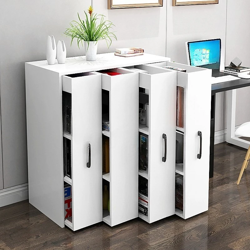 Wheel movable bookcase, floor-to-floor push-pull between cracks, invisible storage, dust-proof bookshelf, gap,
