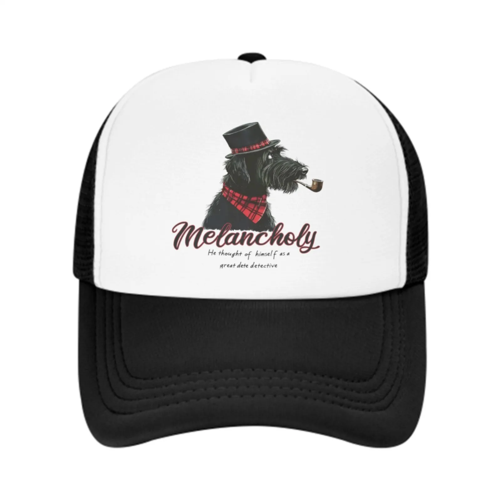 Melancholy Scottish Terrier Dog Detective Trucker Hat Adjustable Print Mesh Back Cap Casual