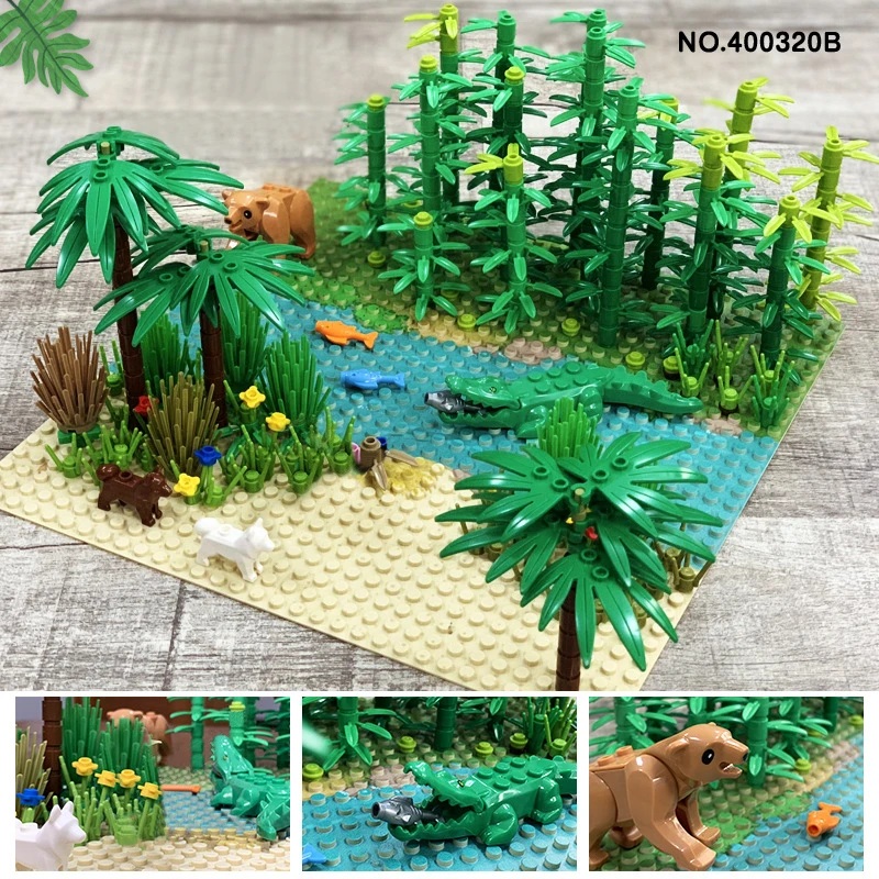 

Rainforest Parts Animal Green Grass Jungle Bush Flower Tree Plants Building Blocks DIY MOC Assemble Compatible All Brands