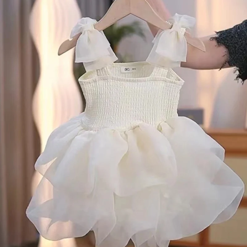 Girl's Princess Tutu Dress Summer Strapless Sleeveless Mesh Party Dress for Baby Toddler Girls White Black Birthday Formal Wear