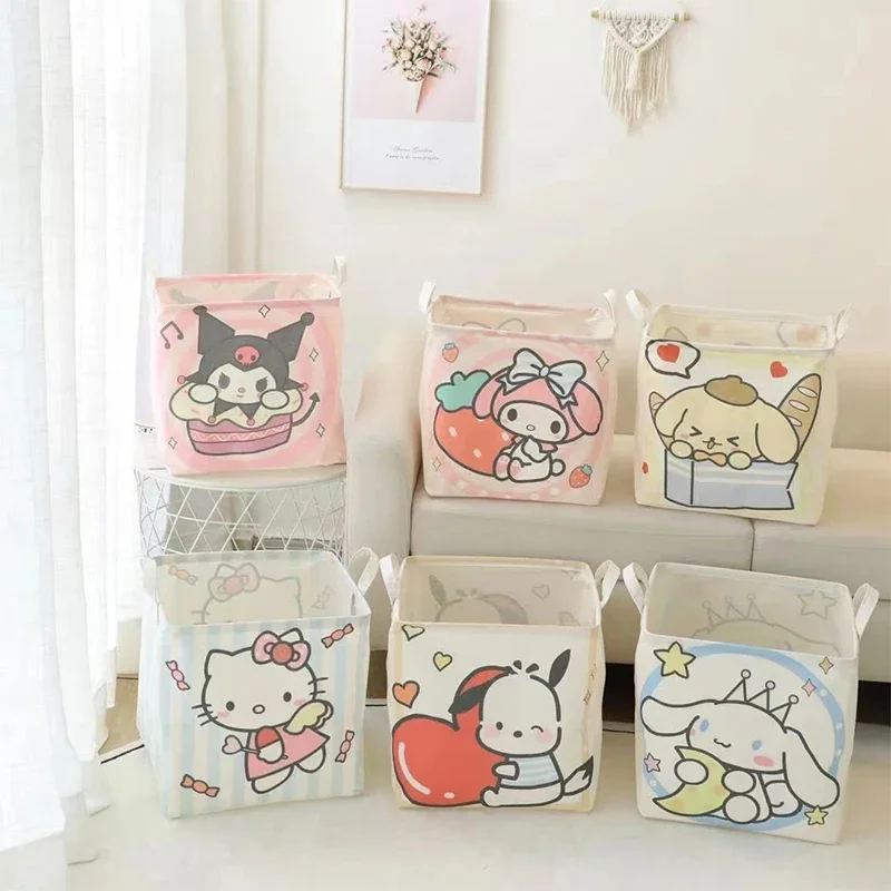 Sanrio Kawaii Hello Kitty Storage Box Kuromi Cinnamoroll Anime Cute Home Practical Large Capacity Fabric Foldable Storage Basket