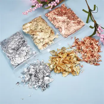 Copos de hojas doradas para decoración de uñas, relleno de resina epoxi, papel de aluminio dorado, molde de silicona, decoración de joyería, 1/2g