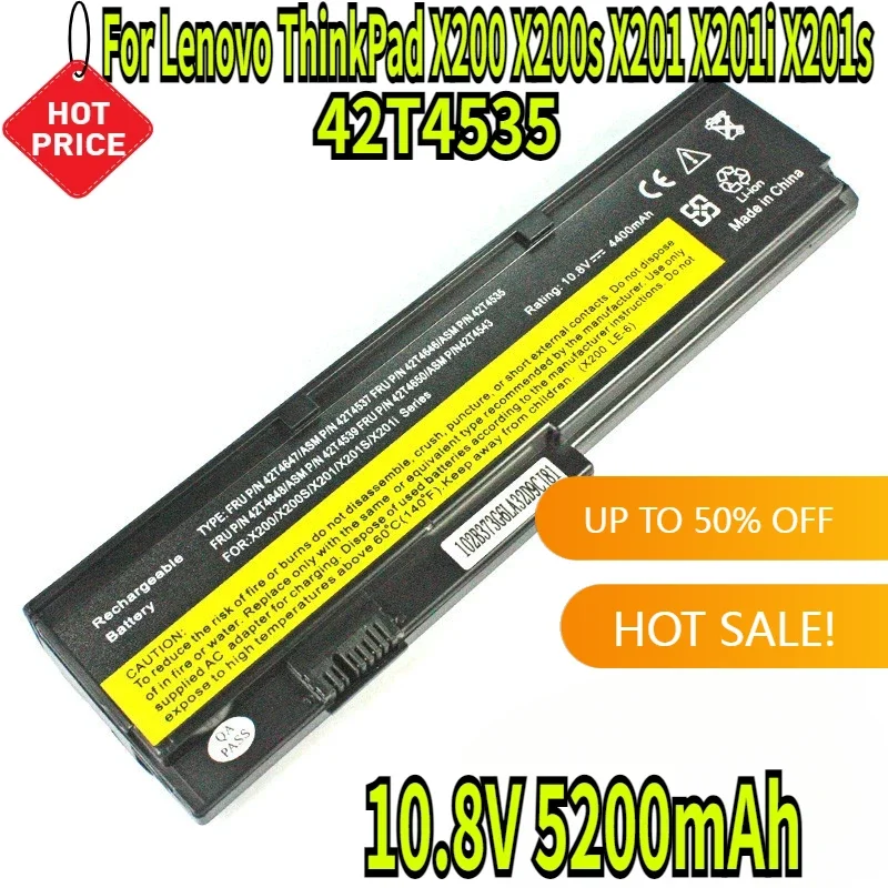 

10.8V 5200mAh New 42T4535 Battery For Lenovo ThinkPad X200 X200s X201 X201i X201s 42T4834 43R9254 ASM 42T4537 FRU 42T4536