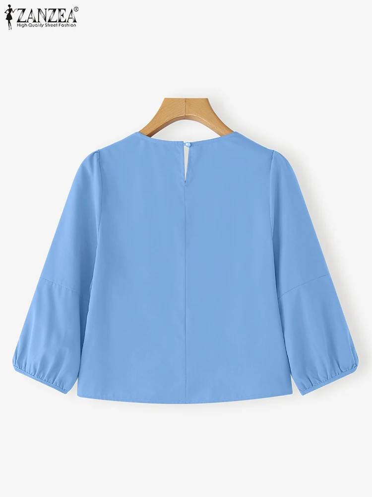 ZANZEA เสื้อผู้หญิงขนาดใหญ่ 2025 ฤดูใบไม้ร่วงแขนพัฟเสื้อหรูหราแฟชั่น 3/4 แขน O-คอสบายๆเสื้อเกาหลี