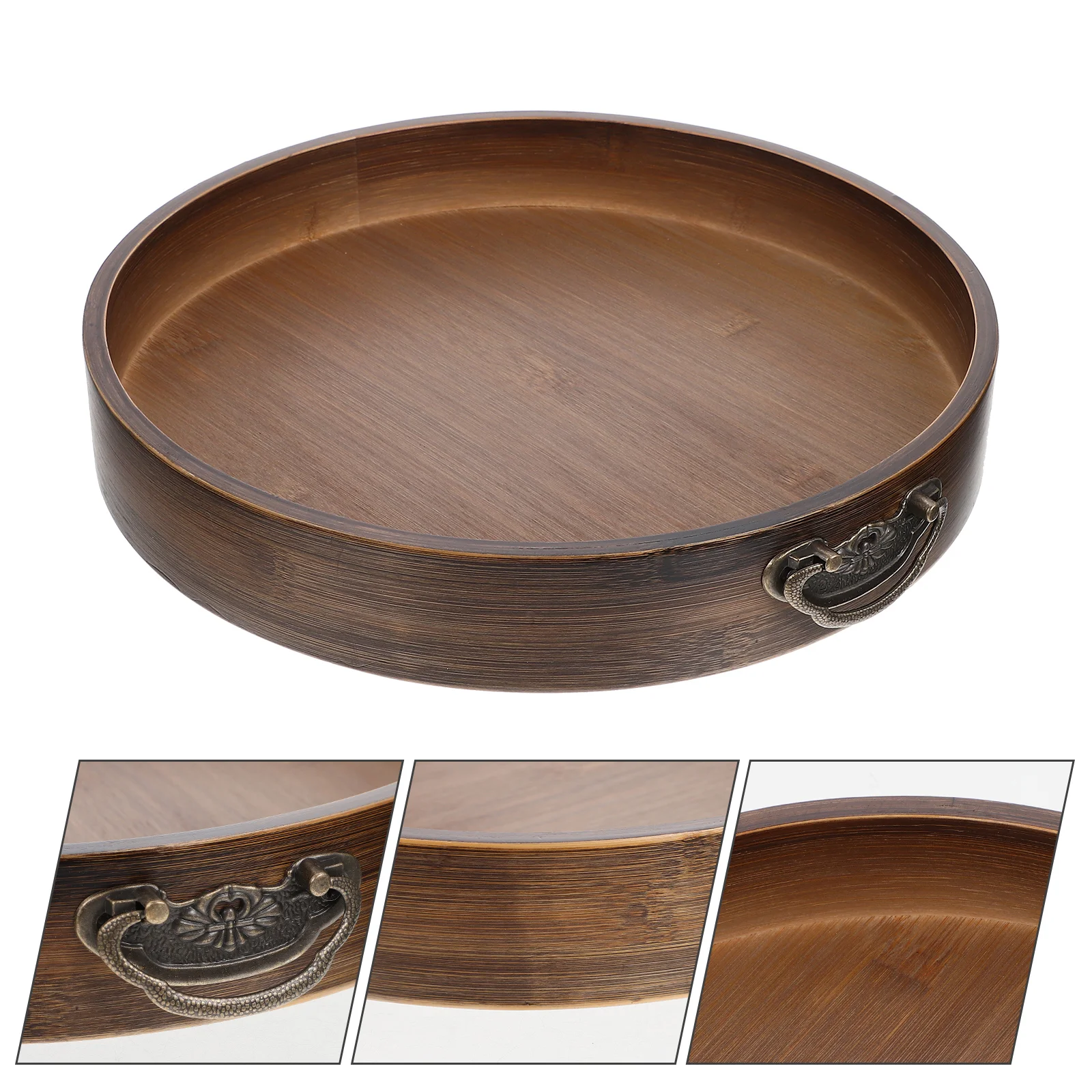 Round Coffee Table Tray Vintage Bamboo Restaurant Bread Storage Home Supplies Food