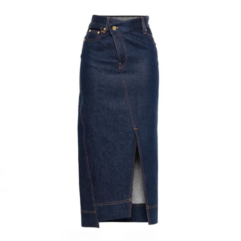 

Denim Skirt Women's New Temperament Split Design Sense Niche High Waist Thin Medium and Long Hip Skirt