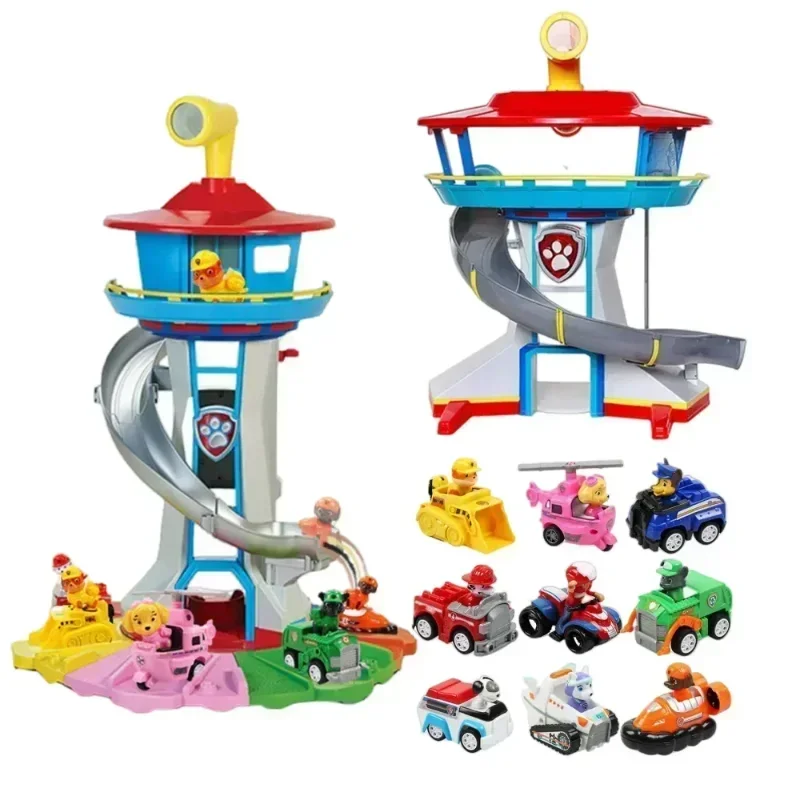 Paw Patrol Tower Home Decoration Cartoon Lookout Vehicle with Rebound Bicycle Anime Figures Patrol Canine Toy Kids Birthday Gift