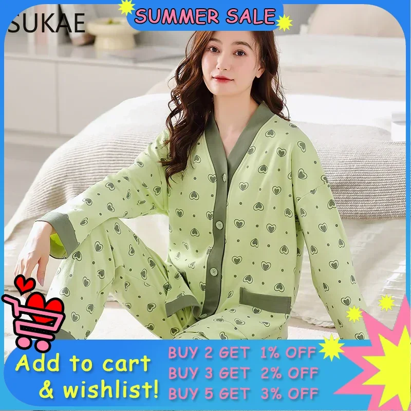 

Новинка от SUKAE, осенне-зимняя новая женская Хлопковая пижама, Женский пижамный комплект, домашняя одежда, кимоно, Кардиган с длинным рукавом и V-образным вырезом, домашний костюм