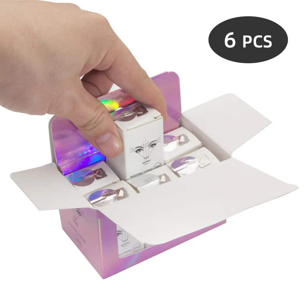 

Набор из 6 шт. в коробке: Новые цветные чернильные линейки для разметки бровей с нитью для разметки 30 м, линейка для тату-линий в коробке для инструментов для макияжа и красоты