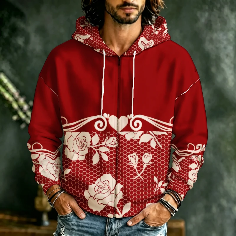 Street Fashion Definition - Erkekler İçin Tam Fermuarlı Kapüşonlu Sweatshirt,