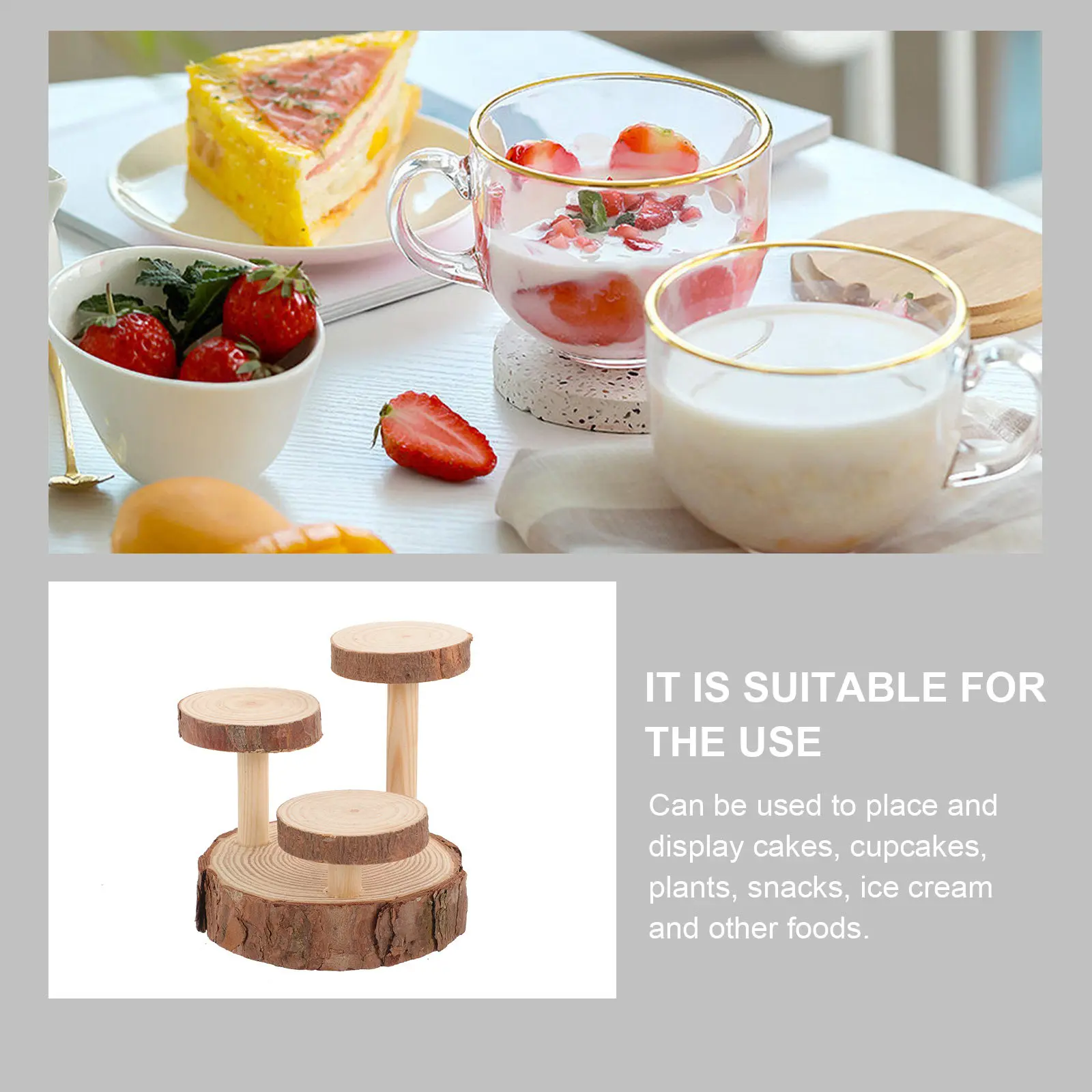 Wooden 3-Tier Dessert Stand Rustic Cake Display Stand for Home Banquet Gathering Snacks Ice Cream Fruit Tray Wood Cupcake Stands