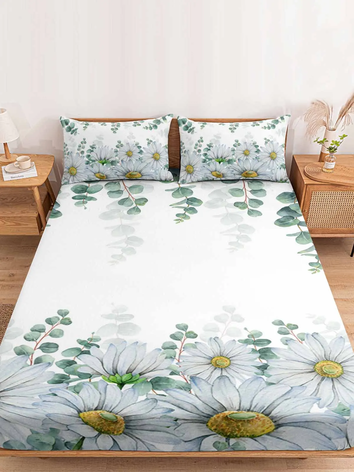 

Eucalyptus American Idyllic Plant Flower Daisy Fitted Sheet Elastic Bands Non Slip Adjustable Mattress Covers Single King Bed