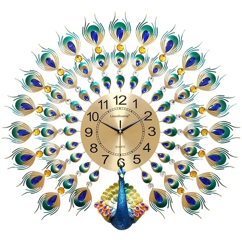 Peacock wall clock living room household wall watch modern simple fashion silent clock European atmosphere creative quartz clock