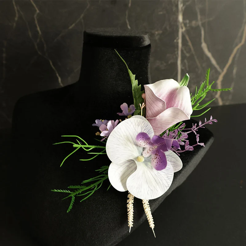 25021 Light purple Bohemian Rose Flower Corsage & Wristlet Set - Perfect for Brides, Groomsmen, calla lily And butterfly orchid