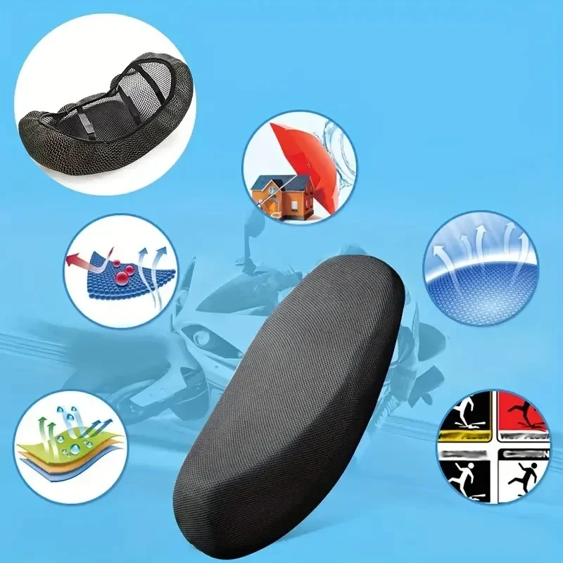 غطاء مقعد شبكي يسمح بالتهوية قرص العسل ، حماية بطارية السيارة من الشمس ، غطاء وسادة ، دراجة نارية كهربائية ، عالمية ، طوال المواسم