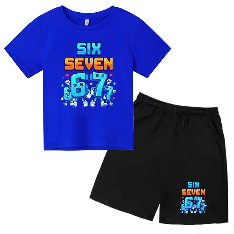 

Colorful Cartoon New Numbers Six Or Seven A Family Print Kids Summer T-shirts+Shorts 3-12Yrs Boys Girls Casual Cute Set Clothing