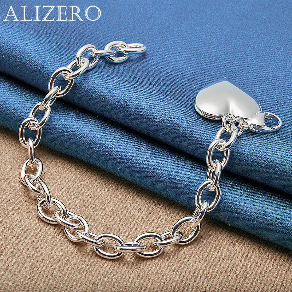 ALIZERO 925 Sterling Silver Heart Photo Frame Bracelets For Women Men Wedding Party Gifts Charms Bracelet Fashion Jewelry