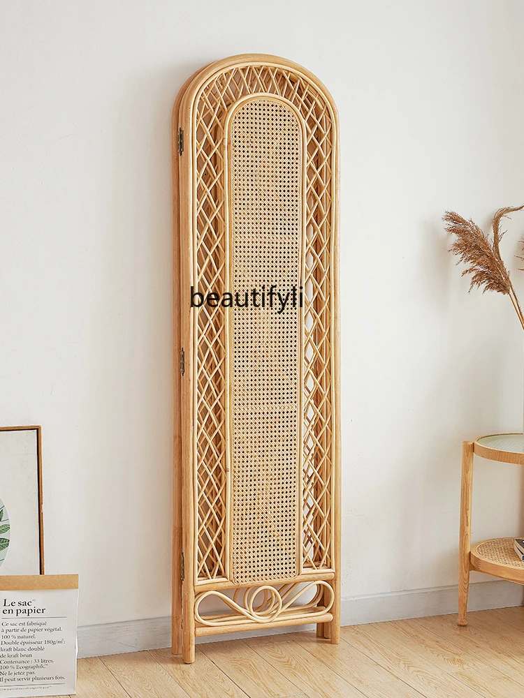 

Rattan Screen Partition Wall Simple Modern Living Room Home Mobile Push-Pull Folding Blocking Handmade Accordion Partition