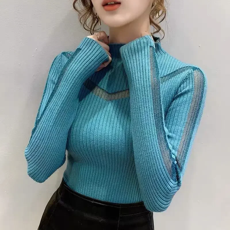 Half Turtleneck Pullover Sweater for Women Long-sleeved Knitwear for Women Autumn and Winter 2024 New Inner Base Top E3294