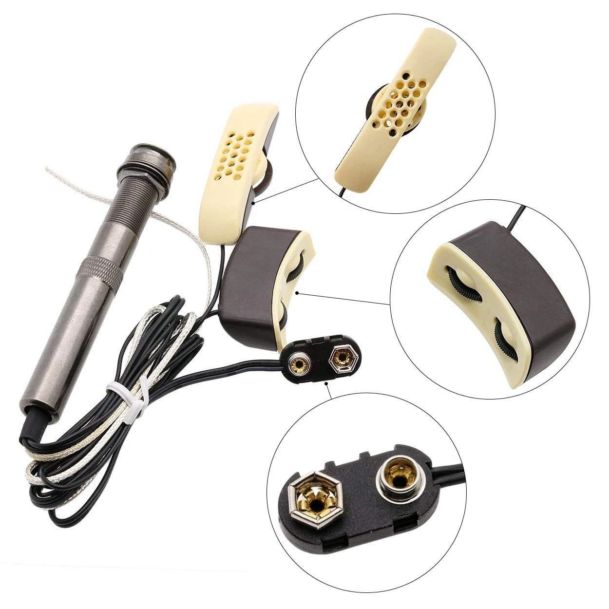 -ESTR Folk Звукосниматель для акустической гитары A-202 Гитарный эквалайзер Пьезозвукосниматель Усилитель-тюнер с выходной разъемом 6,35 мм (с микрофоном)