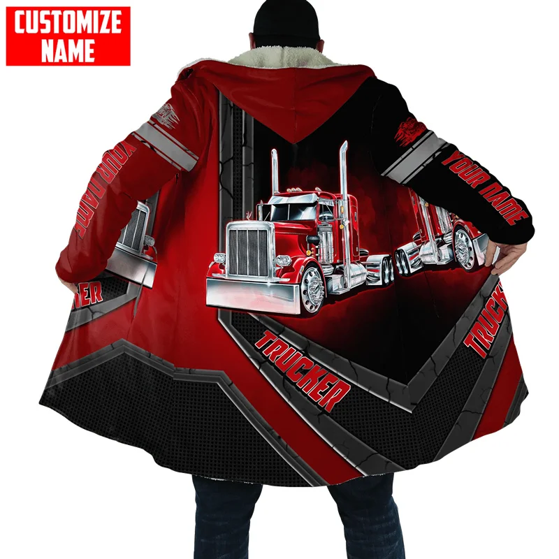 Fashion Men's Winter Hooded Coat Customized Name Trucker 3D Printed Hoodie Coat Unisex Harajuku Wool Windproof Warm Hoodie Cape