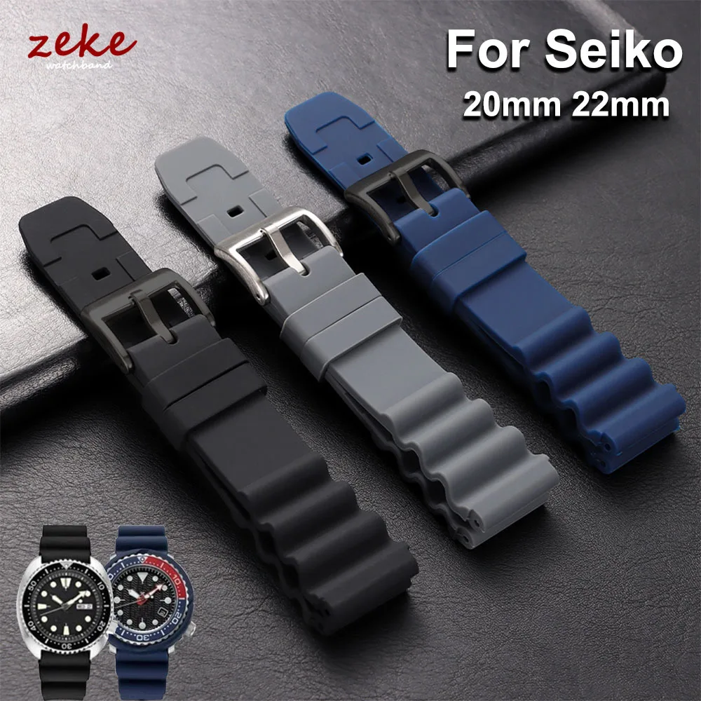 Soft Silicone Rubber Watch Strap 20mm 22mm Men Women Sport Waterproof Breathable Wrist Band Pin Buckle Bracelet for Seiko SKX007