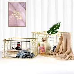 Nordic Home Wrought Iron Metal Storage Basket Desktop Decoration Storage Office Kitchen Bathroom Clothes Cosmetic Storage Box