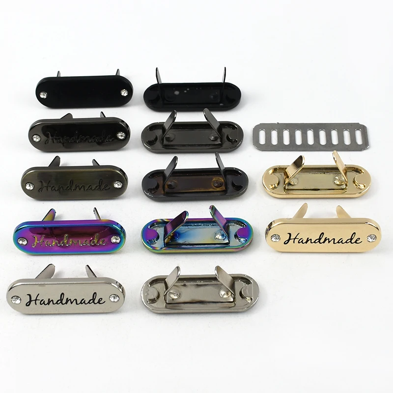 

10-50Pcs 35x12mm Handmade Metal Labels Tags DIY Crafts Accessories for Handbags Diamond Decorative Label Buckle Purse Pin Clasp