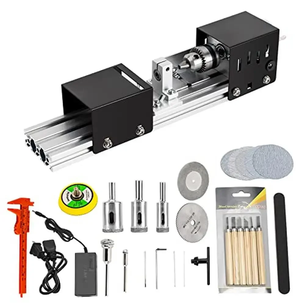 Mini Wood Lathe Machine DIY Tool Kit Crafts Table Woodworking Lathe Beads Polisher 96W