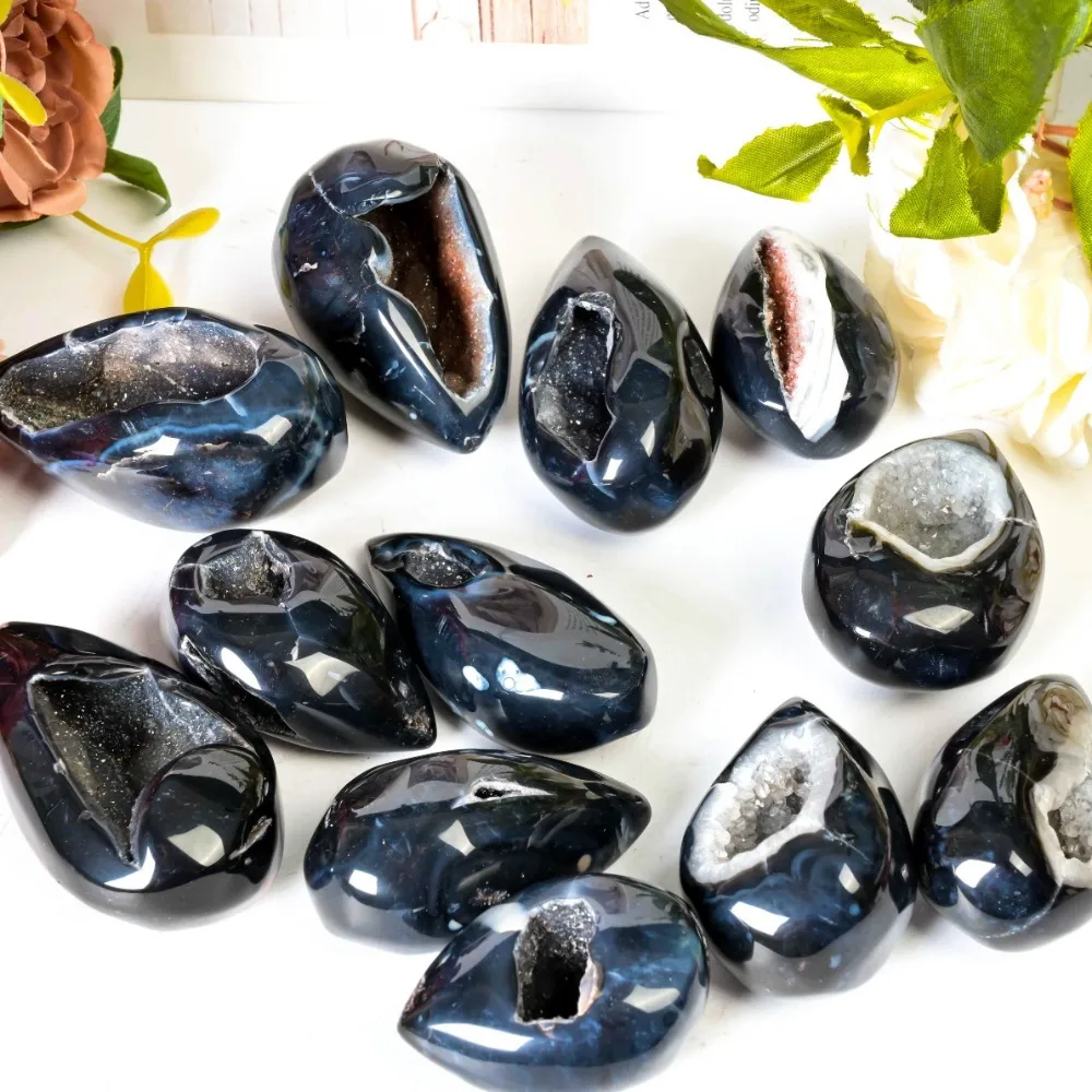 

1PC-Black Agate Stone Polished Eggs Set - Loose stones for Easter Decor and Home Accessories -Unique Shapes, and Smooth Textures