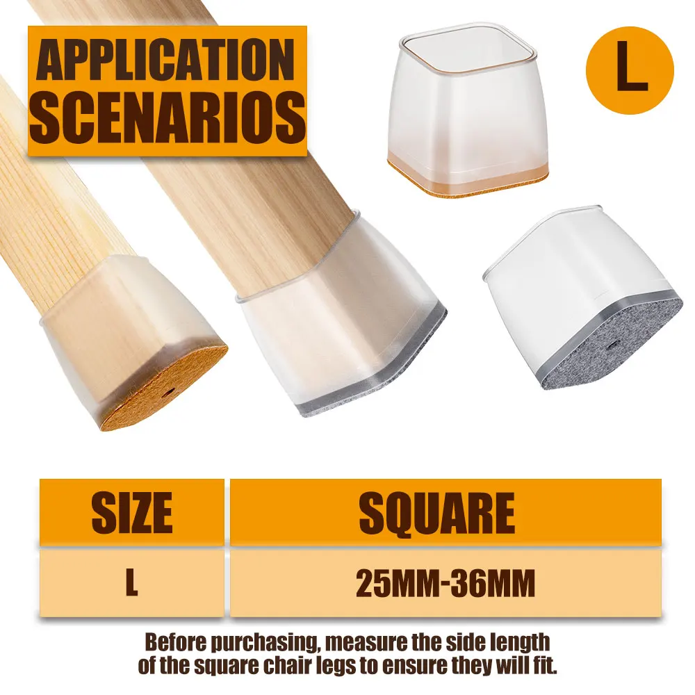 16Pcs Square Silicone Chair Leg Caps, Frosted Floor Protectors for Table Furniture Feet, Anti-Scratch & Noise-Reducing