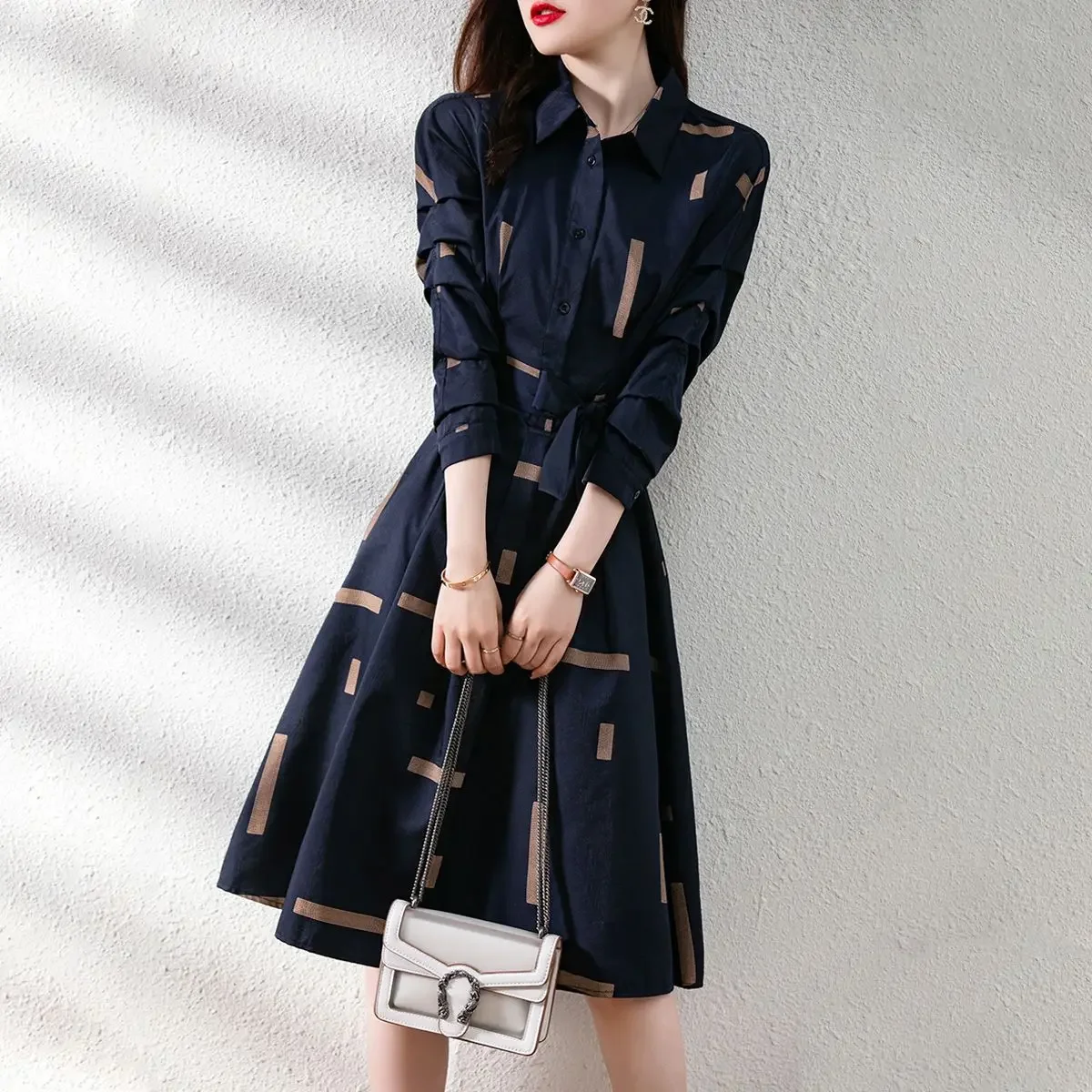 Female Dress New In Midi Women\'s Long Sleeve Dresses Spring Autumn On Sale Clearance Loose Korean Style Elegant and Beautiful G