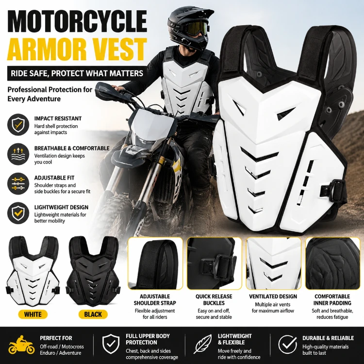Motocross Body Armor Motorcycle Jacket Motocross Moto Vest Back Chest Protector Off-Road Dirt Bike Protective Gear