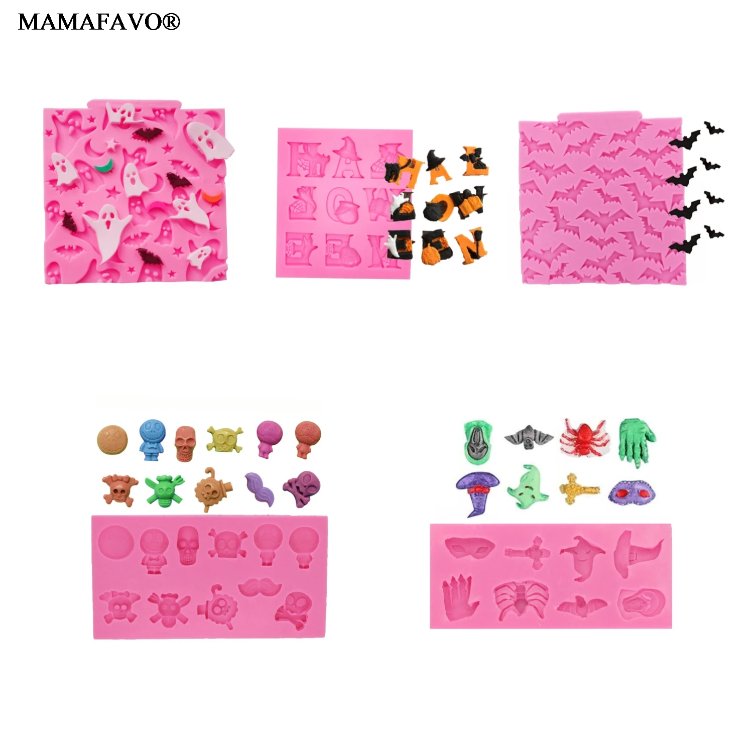 Hot Selling Halloween Pumpkin Witch Hat Castle Bat Broom Silicone Mold Fondant DIY Cake Decorating Tools F157