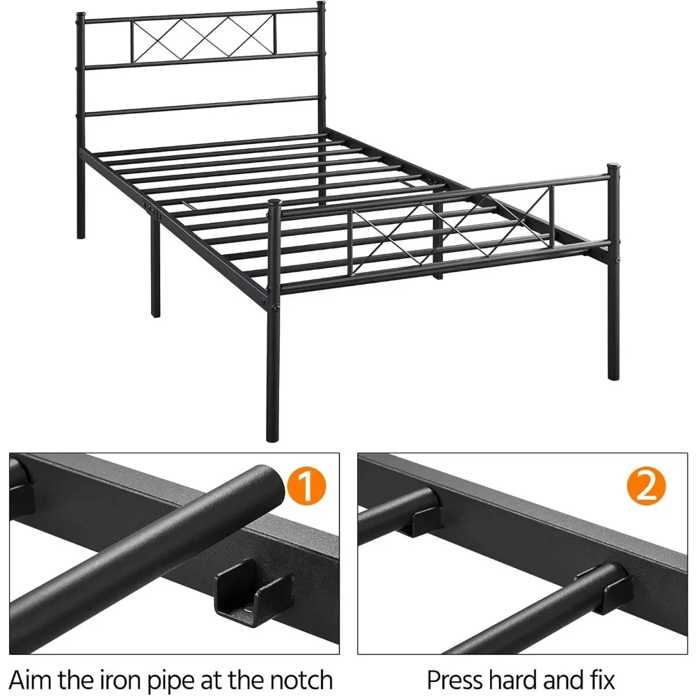 Cadre de lit à plateforme en métal double, base pour matelas, pas besoin de ressort en boîte, rangement sous le lit, lattes en acier