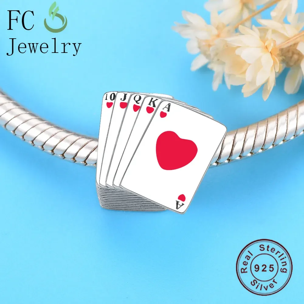 FC Jewelry Fit Original Pan Charms Bracelet  925 Sterling Silver Red Black Enamel Letter Poker Bead For Making Berloque 2020