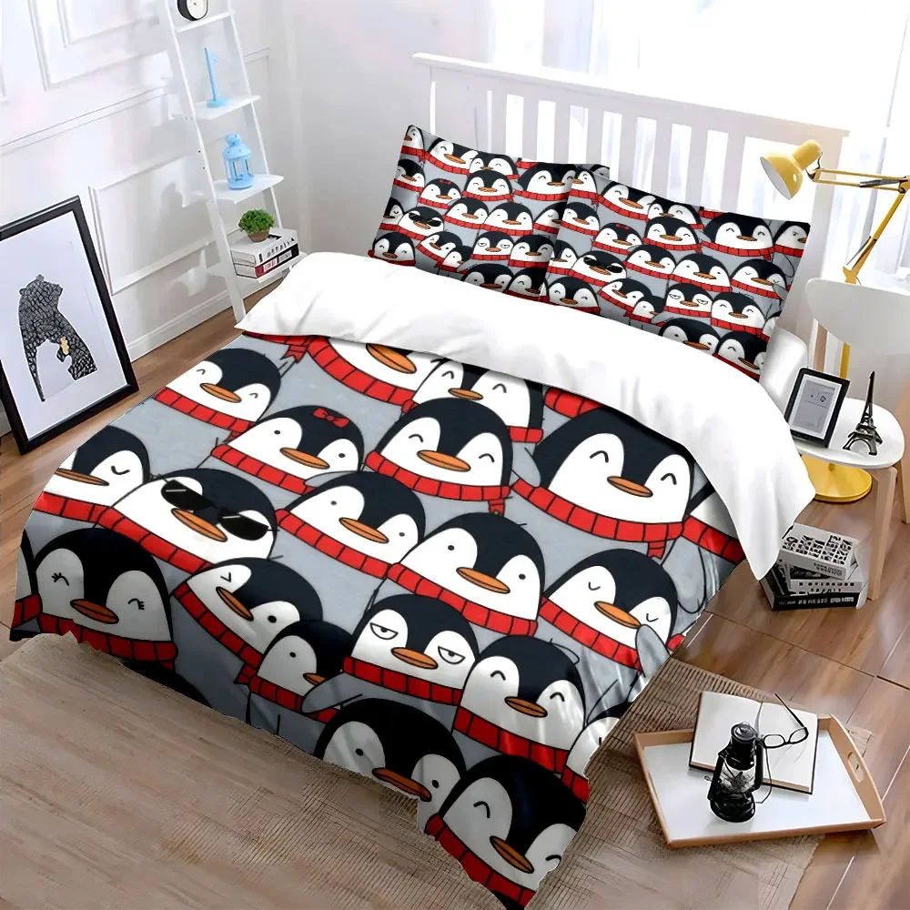 Penguin Pattern Winter Decor Set Soft Comfortable Duvet Cover Bedding Set Included 1*Duvet Cover & 2*Pillowcases, gift