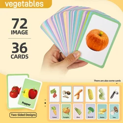 36 Double-Sided Vegetable Recognition Cards, Children's Early Education and Cognitive Development Picture-Based Learning Cards for Recognizing Objects and Words