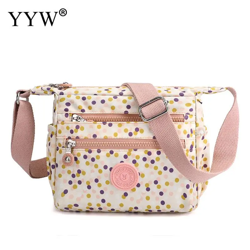 Nylon Crossbody Bag Womens Casual Floral Multi Pockets Zipped Messenger Bag With Adjustable Shoulder Strap Handbags Bags