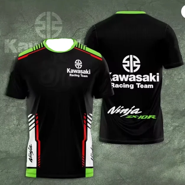 

2025 New Round Neck 3D Printed Men's T-shirt Kawasaki Motorcycle Uniform, Suitable for Daily Outdoor Sportswear, Sweat Wicking
