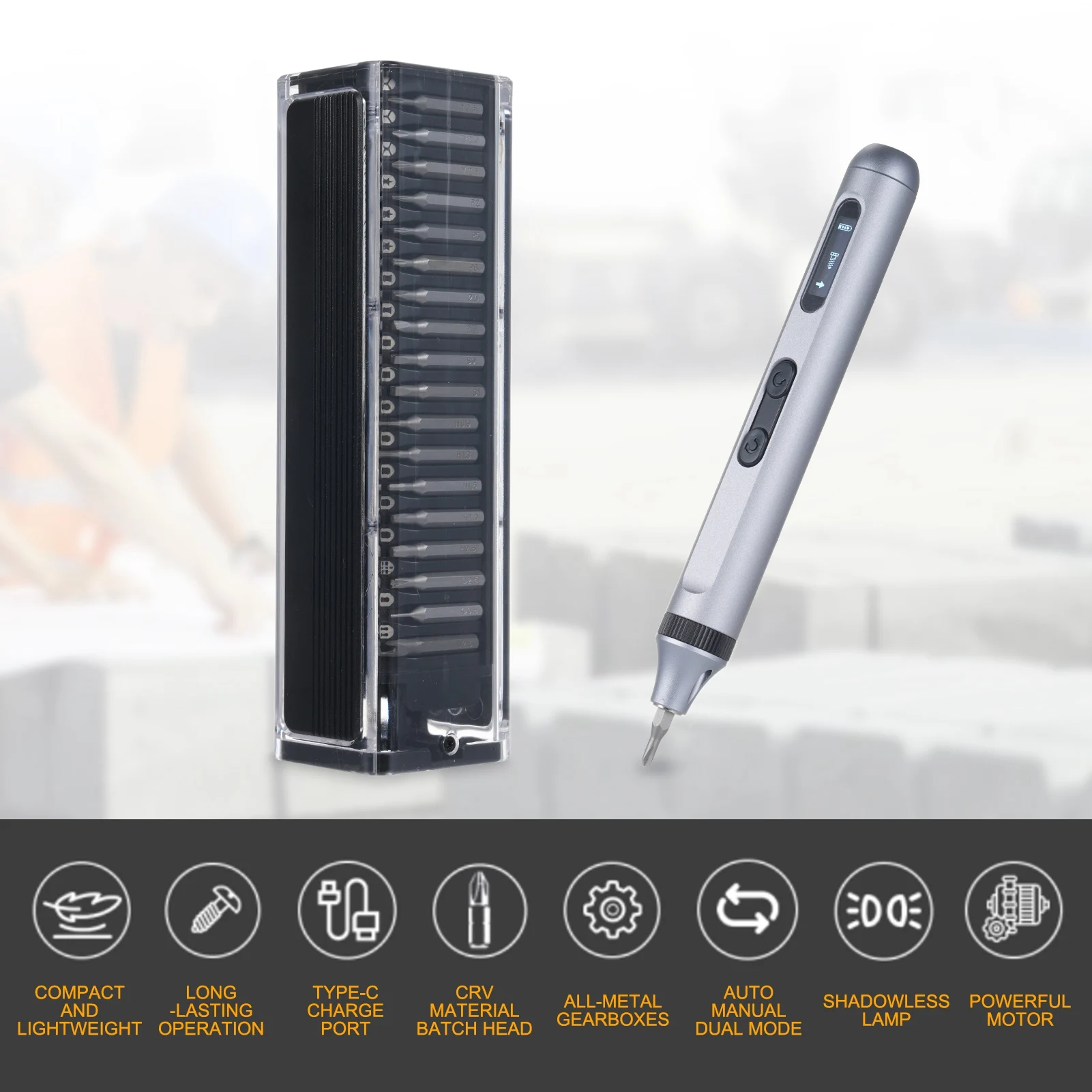 

Electric Screwdriver Kits with 36pcs Different Types CRV Steel Heads LED Lighting Reverse/ Forward Rotation