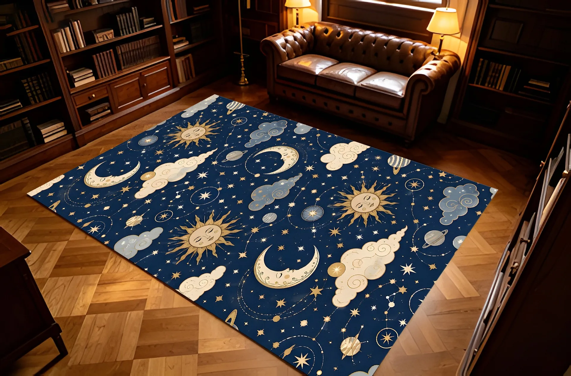 #   Sun, Moon, Stars, and Sky Floral Print: Dreamy and Playful Style, Perfect for Christmas and New Year's Day, Suitable for Children's Rooms, Bedrooms, and Living Rooms Velvet Rug Creates a Romantic and Healing Decorative Atmosphere.
